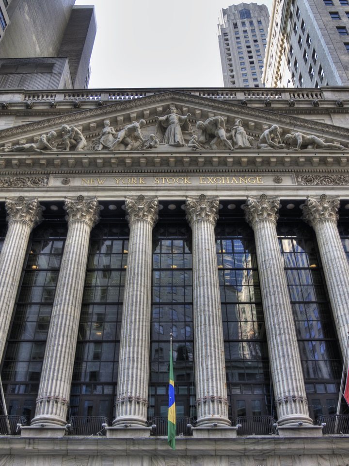 Columned facade of a stock exchange building